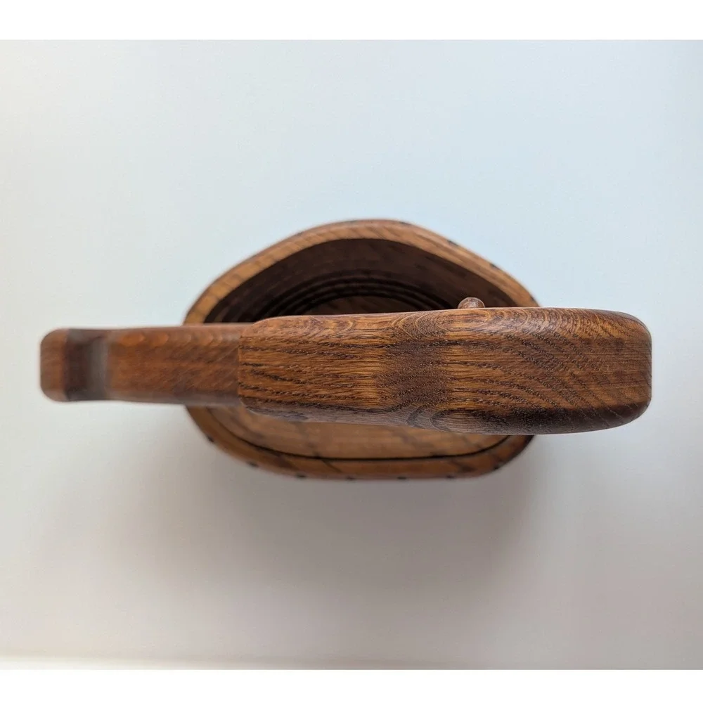 Vintage Oak Wood Collapsible Duck Basket Folding Bird Fruit Bowl Trivet Rustic